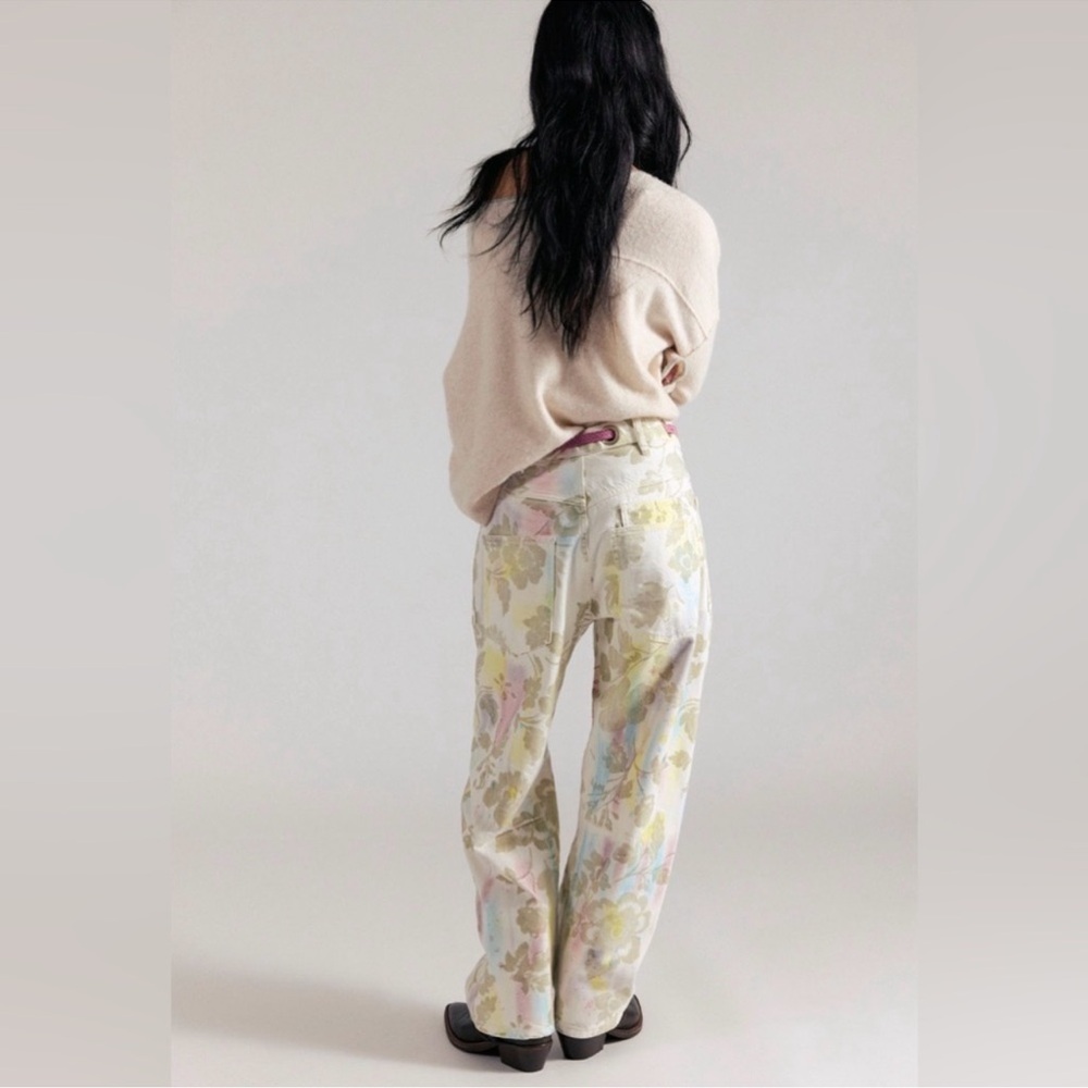 NWT We The Free People Moxie Printed Floral Flocked Barrel Jeans Size 27 w/ Belt - Picture 7 of 13